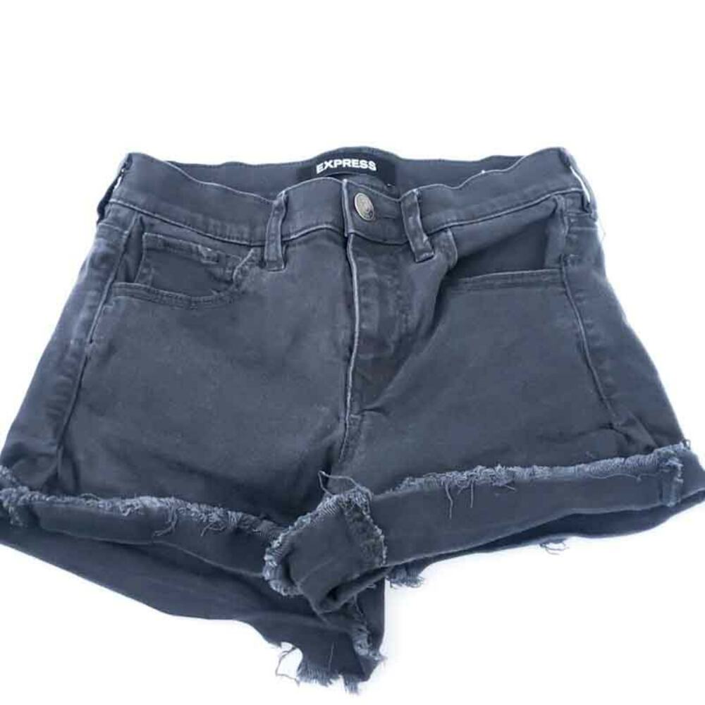 Express Jean Shorts Faded Black Mid-Rise Size 0, Raw Hem Cutoff Shorts